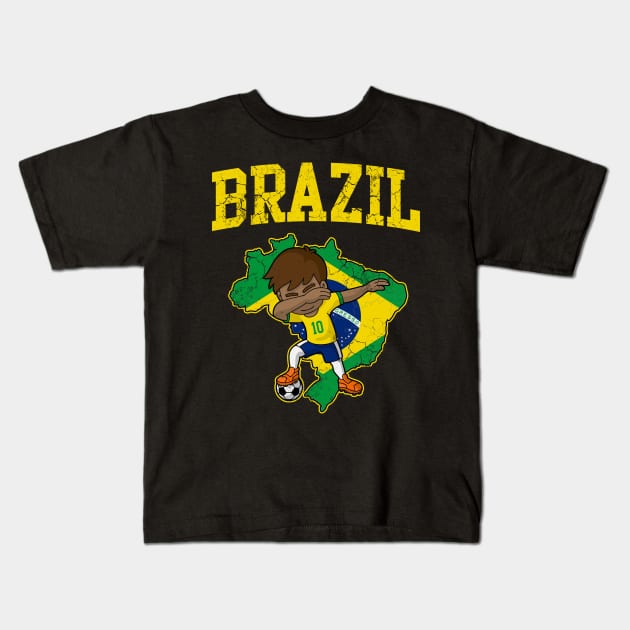 Brazil Soccer Football Boy Brazilian Flag Map Kids T-Shirt by E